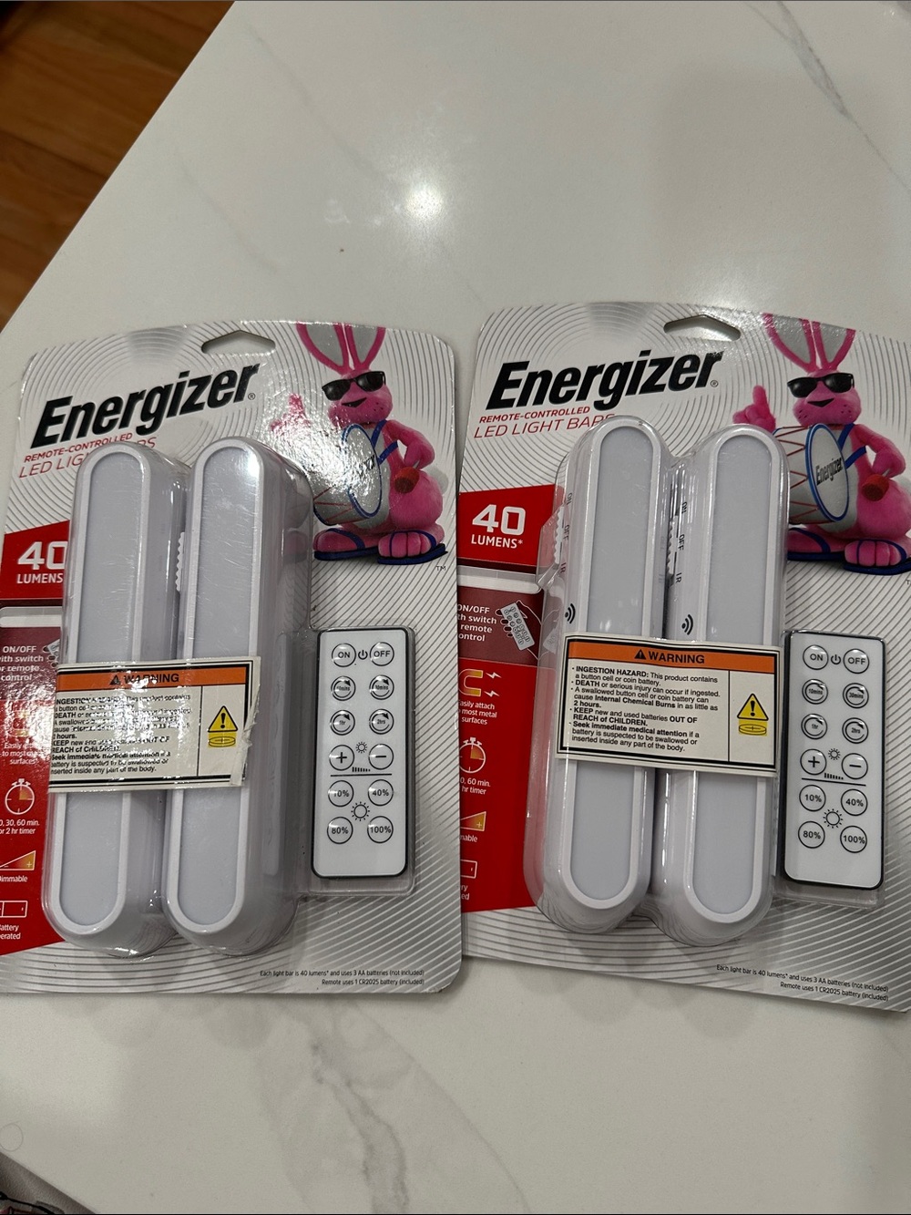 TWO 2 NEW Energizer Remote Controlled LED Light Bars 40 Lumens dimmable battery